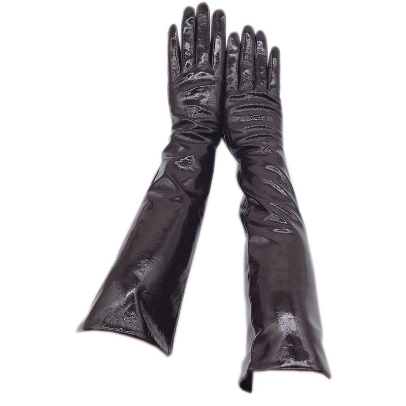 

Gloves winter ladies long 45 cm 2020 new sheepskin patent leather bright elbow arm cover leather gloves to keep warm driving hig