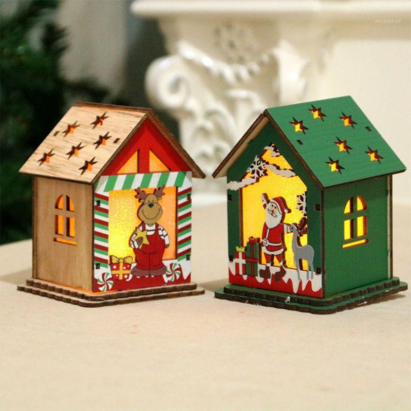

LED Wooden House Chalet Christmas Decoration Snowman Deer Santa Claus Ornament F1
