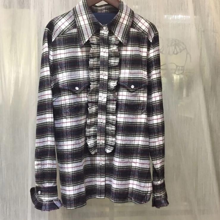 

Skull Rhinestone lady plaid Blouse long sleeve turn-down collar ruffle casual wild lady shirt tops autumn winter new, As pic