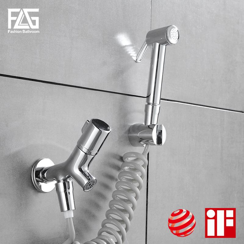 

FLG Malfunction Hand Held Bathroom Bidet Faucet with Shower Wall Mount Brass Toilet Faucet With Hand Sprayer Gun Chrome P100-01C