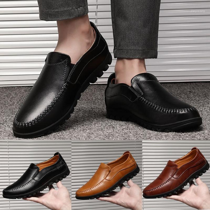 

Men Shoes Casual Solid Color Office Flat Leather Shoes Fashion Comfortable Breathable Puls Size 38-46 Zapatos Hombre#1, Black