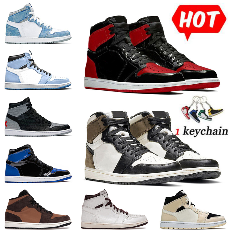 

Jumpman 1 1s High OG Basketball Shoes Designer Women Men Trainers 1s Bred Patent Royal University Blue Dark Mocha Brotherhood Sneakers Sports With Socks, A1 university blue 36-46