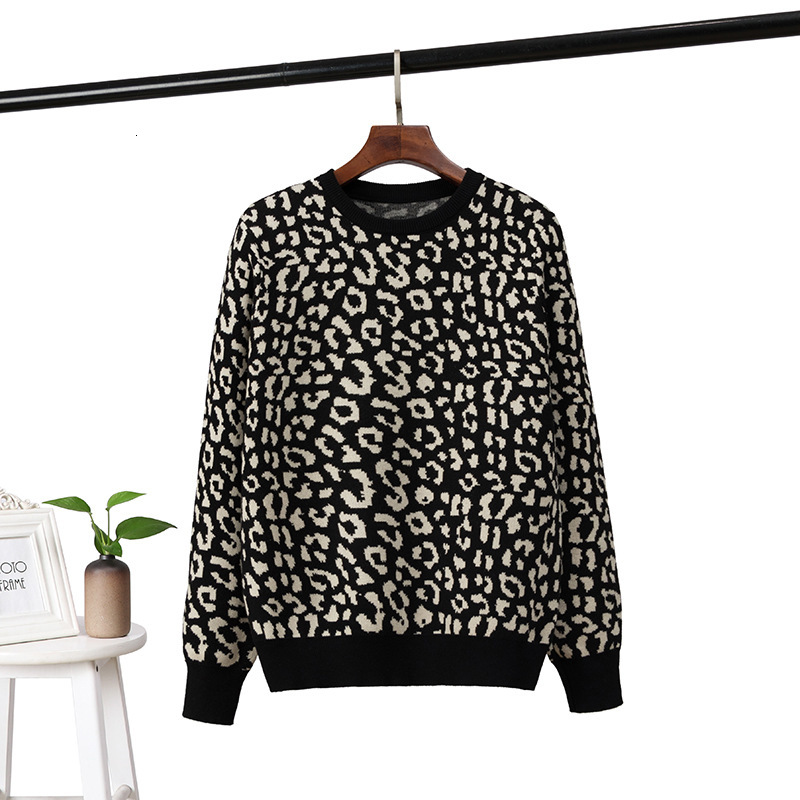 

2021 New Autumn Winter Women Sweaters Leopard Knitted Pullovers Long Sleeve Contrast Color Crewneck Jumpers Sweter Mujer Fzvm, White
