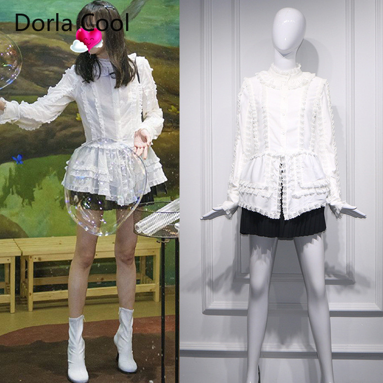 

New High Street Sweet Women Long Luxury Blouse Shredded Femme Designer Autumn Puff Sleeves Mujer Fashion Blouses W820