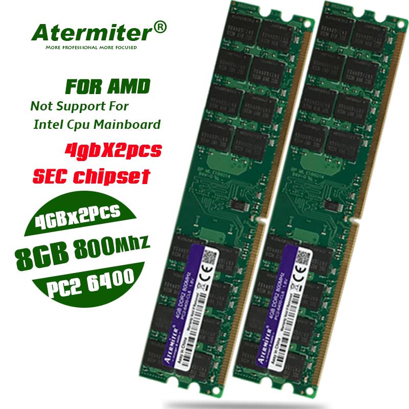 

New 8GB 2pcs X 4GB 800 DDR2 PC2-6400 800MHz For Desktop PC DIMM Memory RAM 240 pins For AMD System High Compatible SEC Chipset