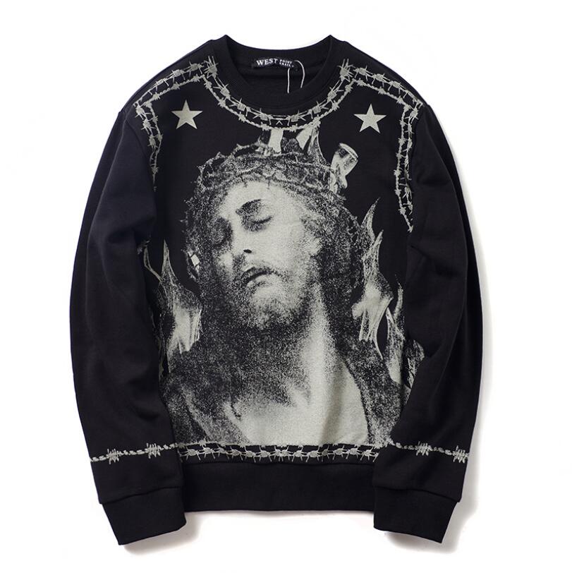 

2020 Autumn winter Men Cotton Hoodie fashion long sleeve High Quality Burning Jesus like print O collar pullover Man Sweatshirt w1087, Black