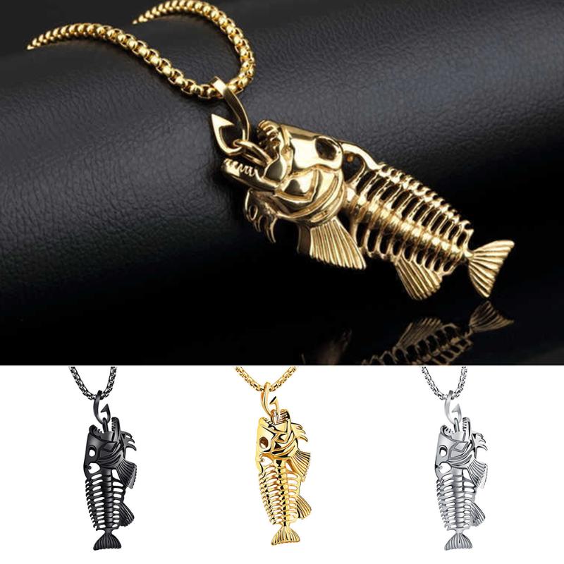 

Male Necklace Fish Bone Pendant Fish Skeleton Shape Women Necklace Stainless Steel Chain Unisex Jewellery