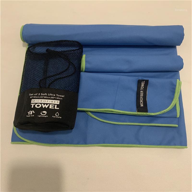 

3pcs in a set Beach towel Microfiber Travel Fabric Quick Drying outdoors Sports Swimming Camping Bath Yoga Mat Blanket Gym Adult1, Blue