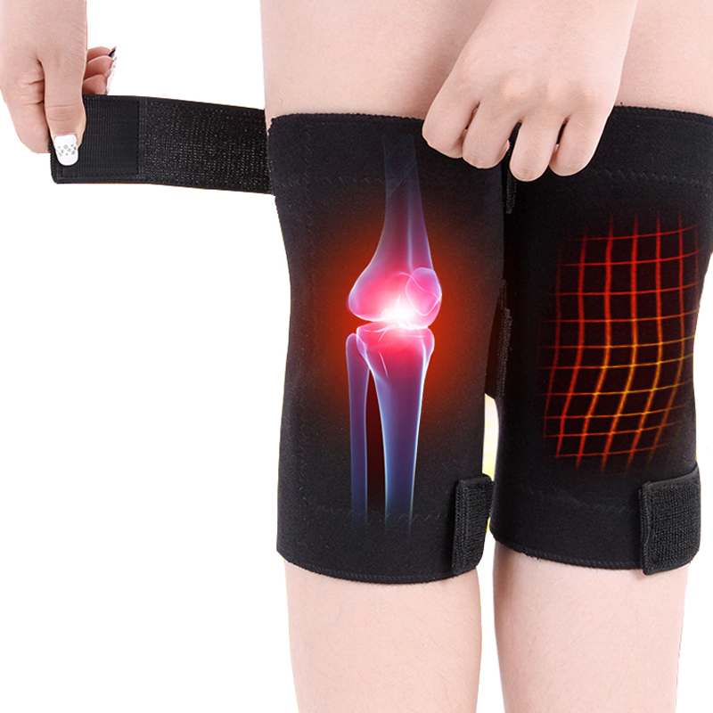 

1 Pair Adjustable Therapy Knee Brace Support Sleeve Warm Self Heating Tourmaline Knee Pad Pain Relief Patella Protector For Gift, A black
