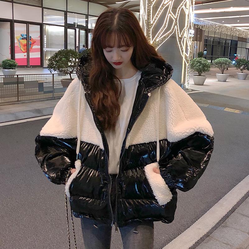 

Ladies Jacket And Coats Winter Fashion Hooded Faux Lamb Fur Jacket Warm Thick Loose Plush Coat Winter Women Teddy, Black
