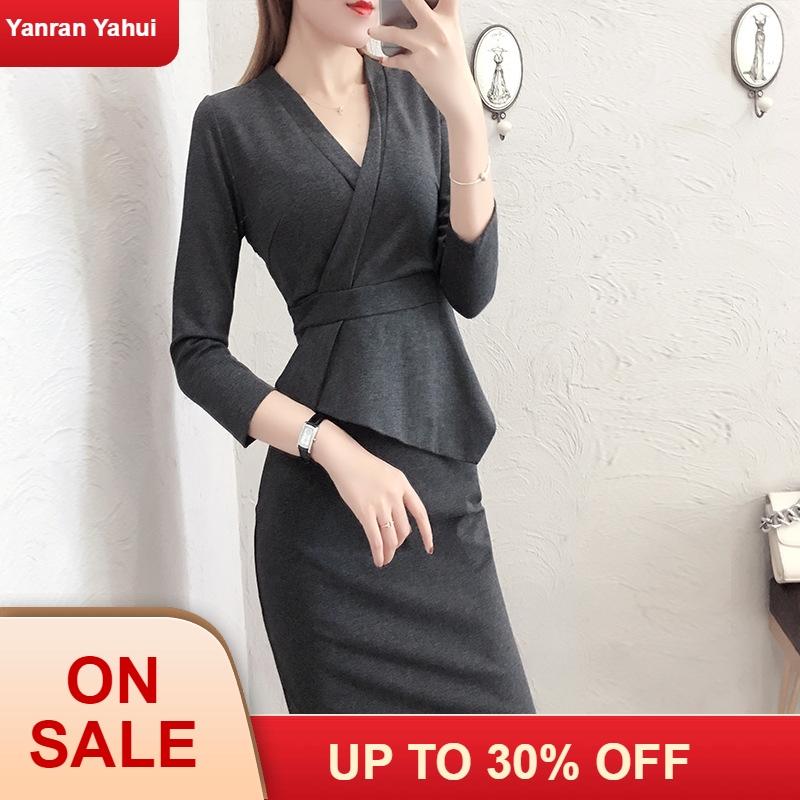 

Autumn dress, 2020 bodycon dress Office clothing elegant dress plus size, Black