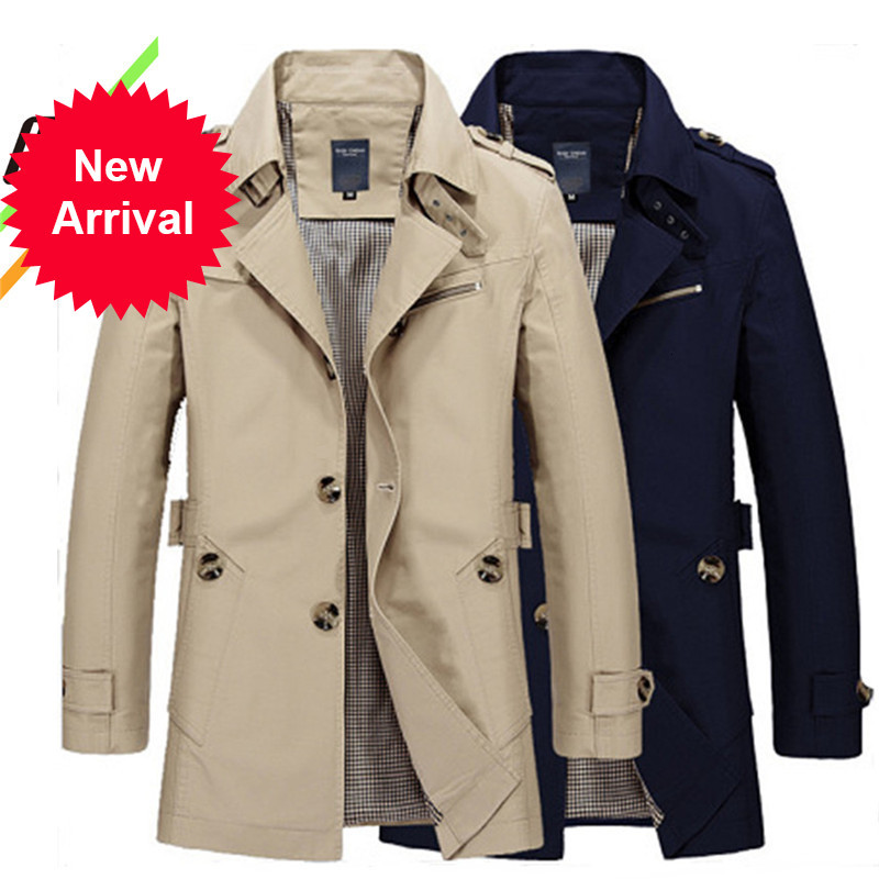 

New Mens Business Jacket 2021 Fashion Autumn Men Long Cotton Windbreaker Jackets Overcoat Male Casual Winter Trench Outwear Coat Ma69, Navy blue