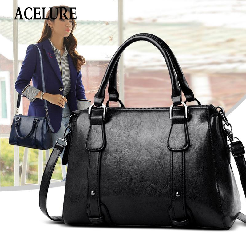 

ACELURE Solid Color Fashion PU Leather Women Shoulder Bags Zipper Soft Satchels Female High Capacity Messenger Bags Ladies Bag, Burgundy