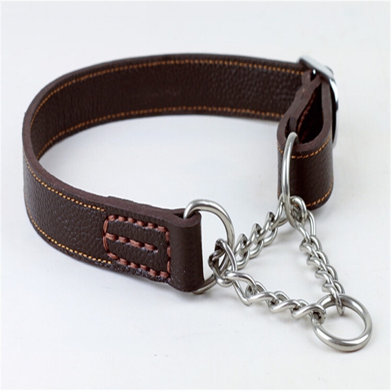 

Real Cowhide Leather Pet Pinch Collar Leads Strap Manual Large Dog Chain Neck Adjustable Buckle Rope Leash For Medium Big Dogs 201126