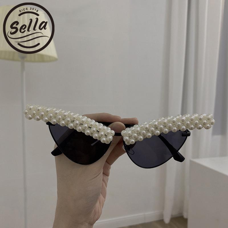 

Sella 2021 New European Style Women Retro Cateye Sunglasses Handmade pearl Decoration Street Sunglasses