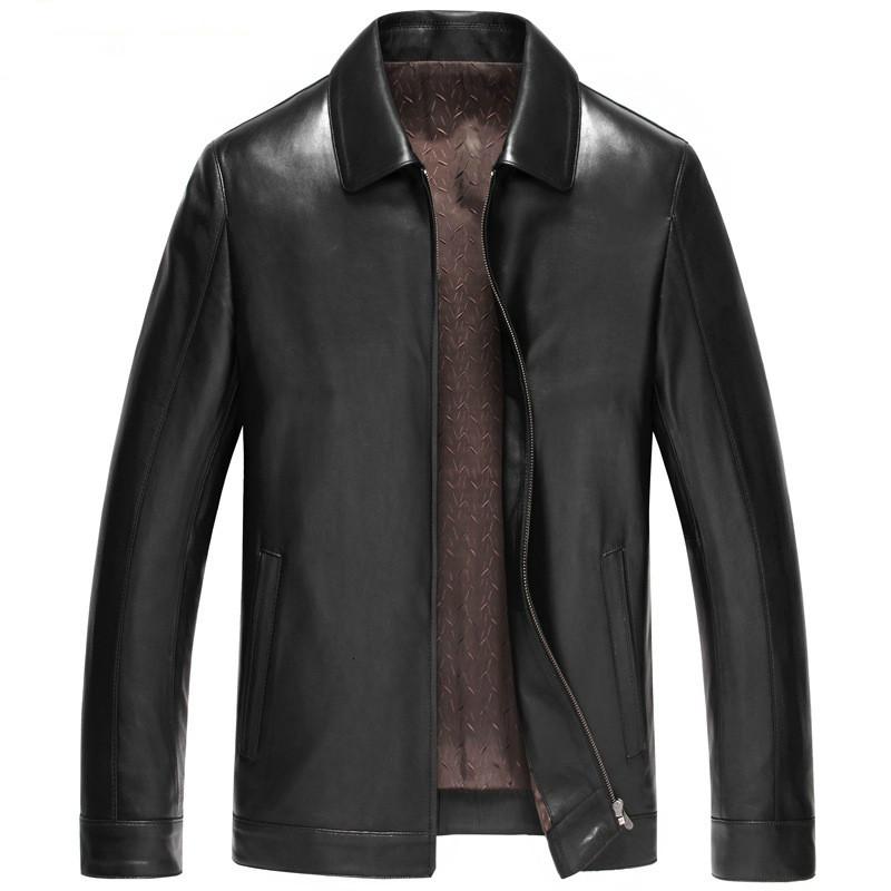 

Mens Leather Jacket Men's Leather Jacket Sheepskin Coat Genuine Men Autumn Brown Real Jackets, Brown turndown coll