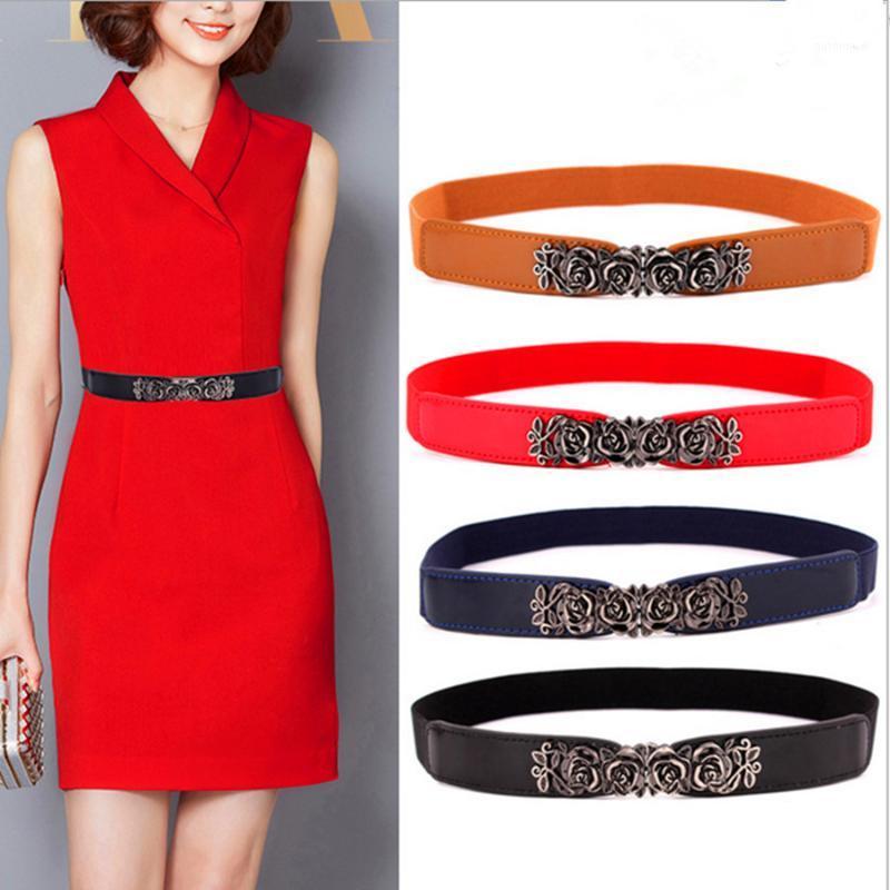 

2020 autumn and winter new wild small waist seal rose retro counterpart elastic elastic thin belt1, White