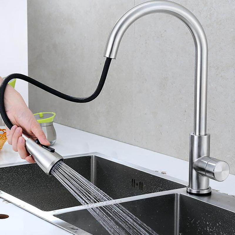

304 Stainless Steel Pull To Touch Hot And Cold Faucet Pull Nozzle Kitchen Faucet Single Hole Out Spout Kitchen Sink Mixer