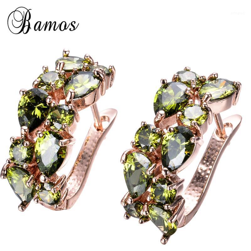 

Stud Bamos Elegant Rose Gold Filled Olive Green Female Earrings High Quality Geometric Cubic Zirconia Wedding Party Gifts1