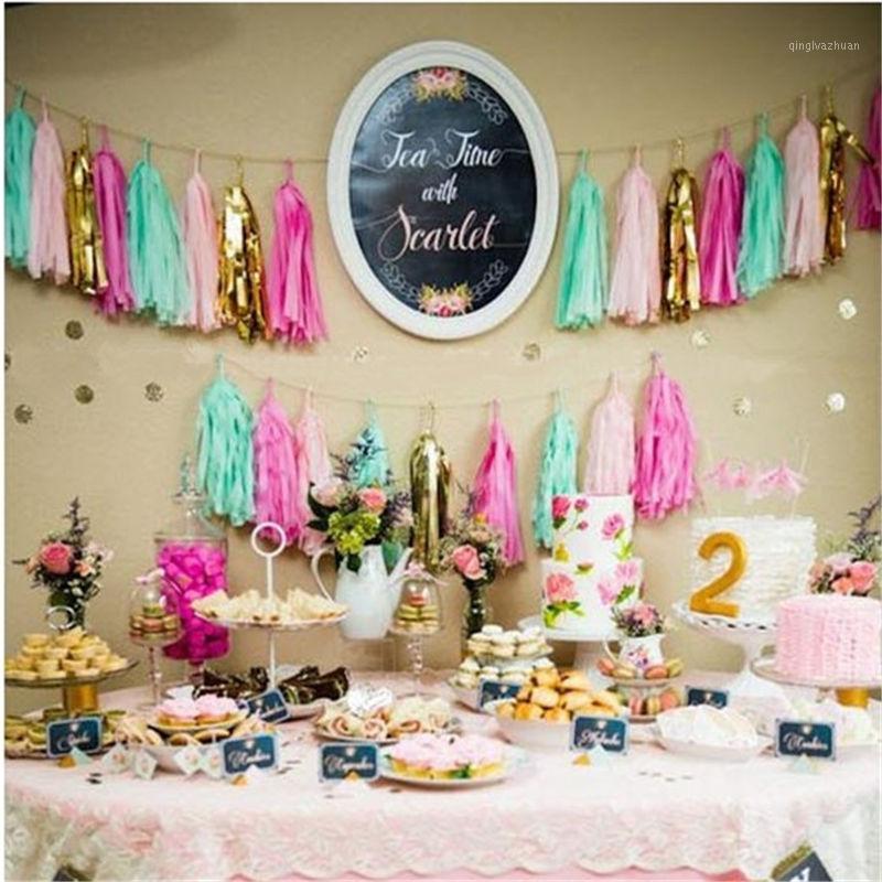 

Tissue Paper Tassel Garland Bunting Wedding Decoration Paper Banner Bridal Baby Shower first birthday tropical theme party favor1