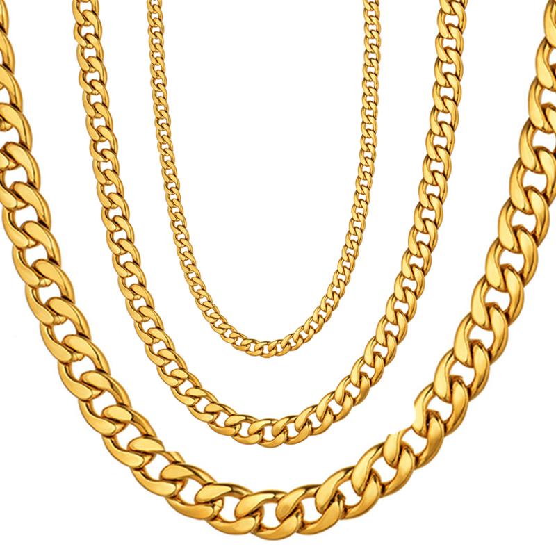 

Men's 3/7/12mm Stainless Steel Gold Miami Cuban Link Necklace Long Male Hip hop Jewelry Gold Chain Wholesale Dropshipping