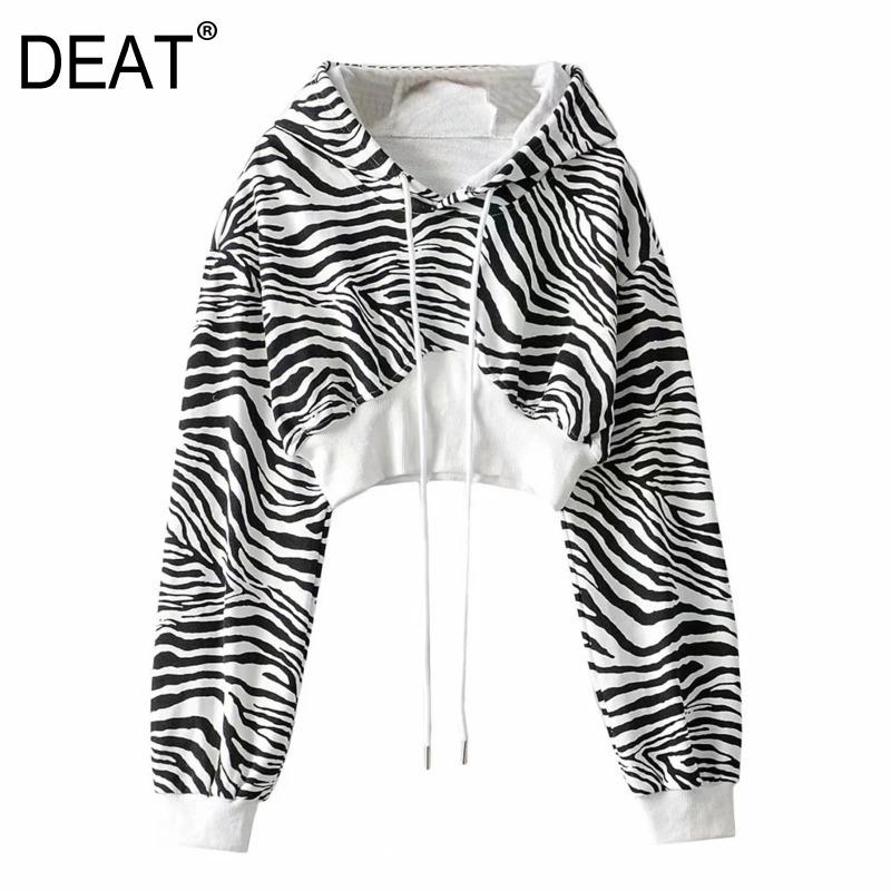 

DEAT] 2020 Spring Autumn New Fashion Tide Long Sleeve Hooded Zebra Pattern Pullover Casual Women Sweatshirt Loose 13U799, White