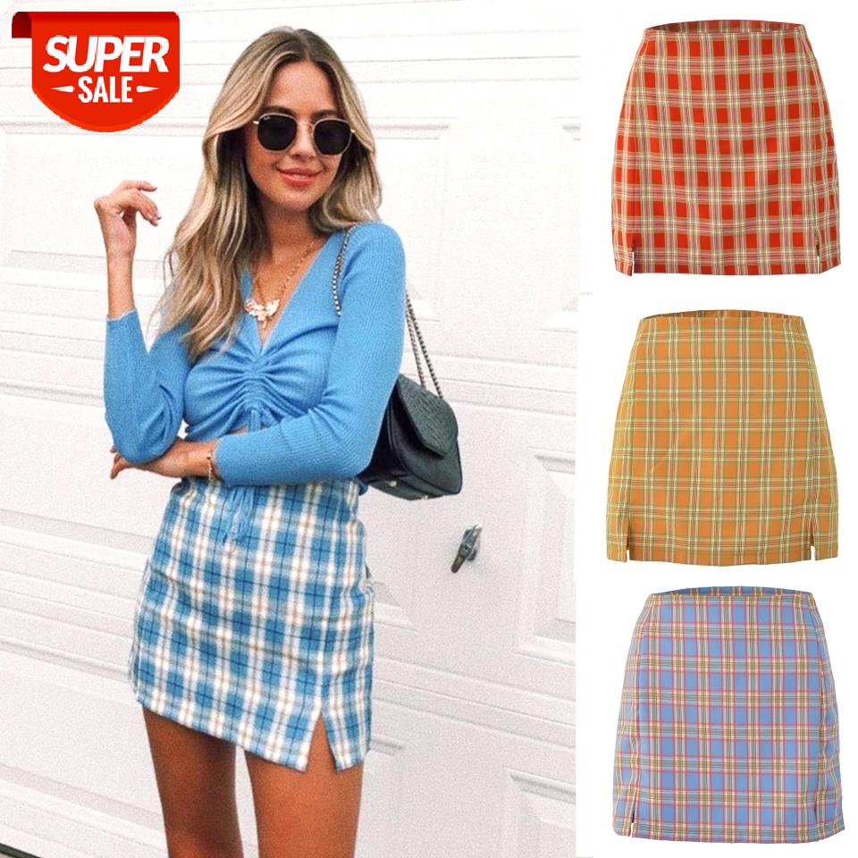 

Women's Summer Fashion Plaid Bodycon Skirt Ladies Zipper Back High Waist Sheath Slim Casual Side Split A-Line Mini Skirt #do9z, White;black