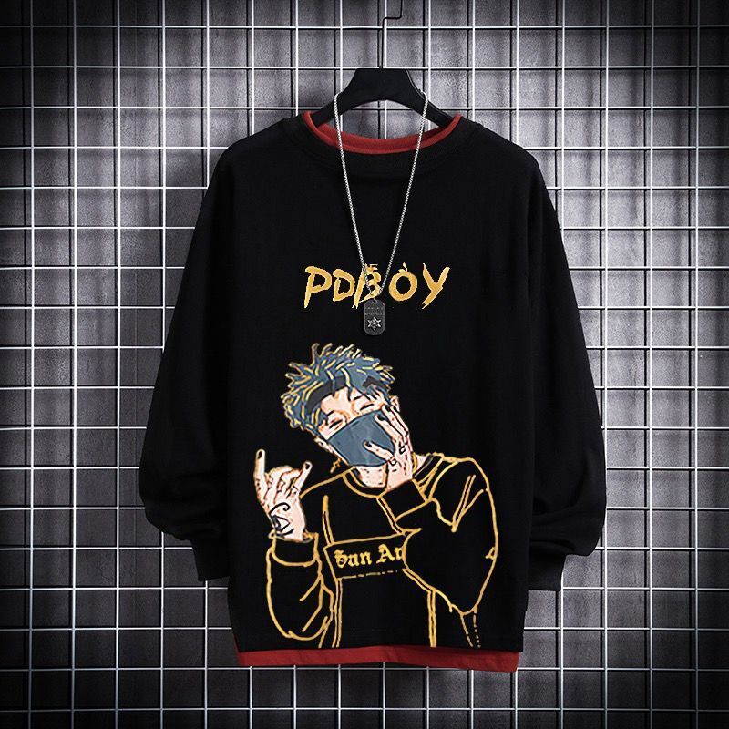 

2021 Autumn Male with Long Sleeves in Style Trend Loose Hip Hop Hoodie Popular Mock Boy's Brand of Two Printed Shirt Parts 719n, Red