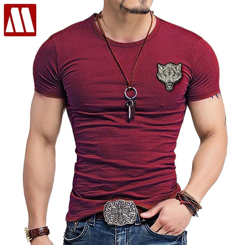 

2020 Brand Men's Wolf embroidery Tshirt Cotton Short Sleeve T Shirt Spring Summer Casual Men's O neck Slim T-Shirts Size S-5XL LJ200827, O neck dark gray