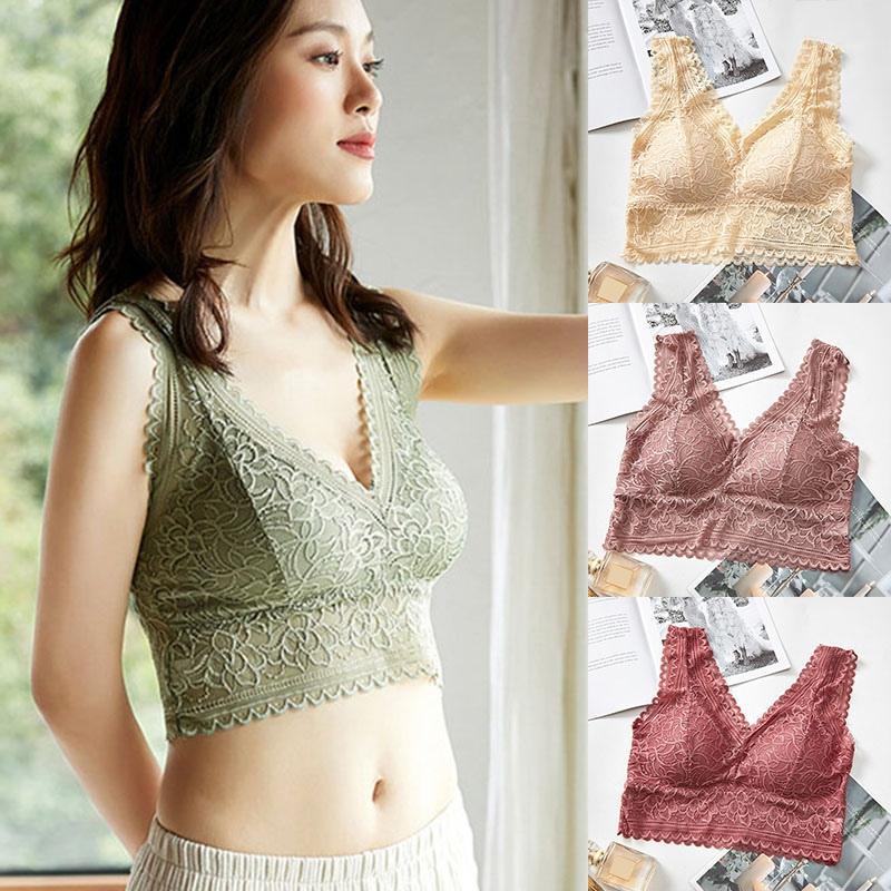 

Women Lace Tank Tops Underwear Seamless Sexy Lace Camisoles Summer Vest Wireless Padded Bralette1, Beige