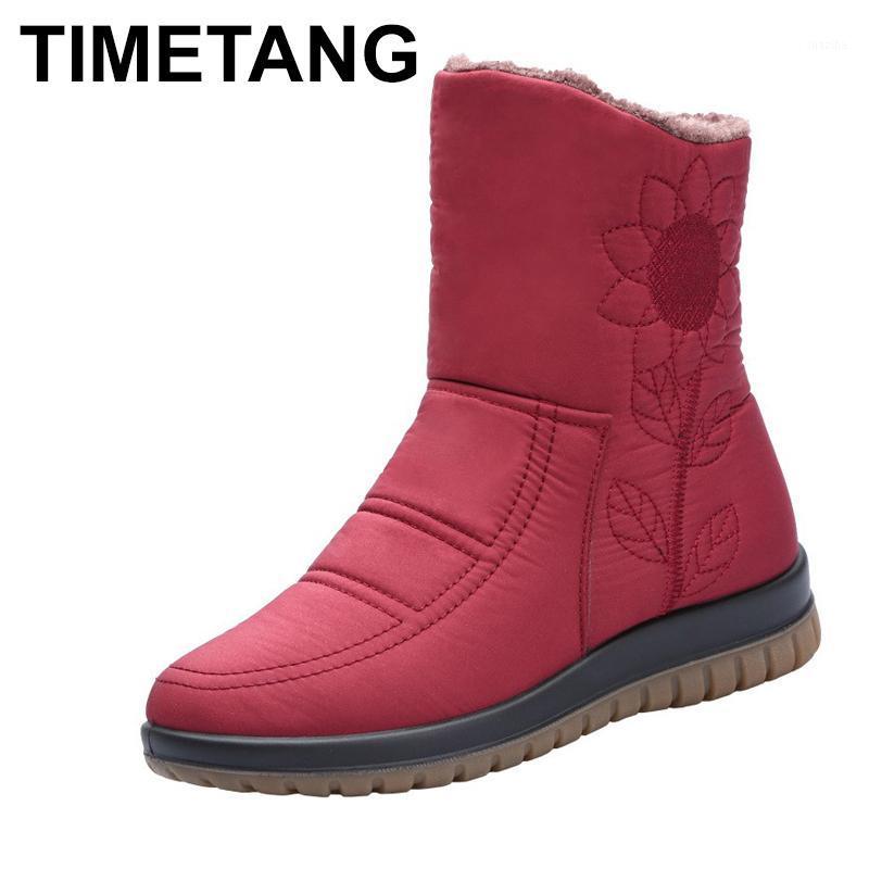 

TIMETANGWomen boots 2020 new waterproof snow boots non-slip embroidered mother plus size flat women winter bootsE14561, Black