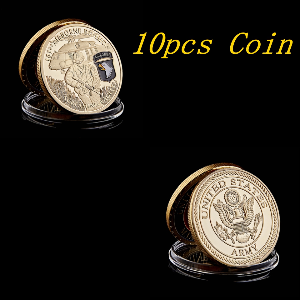 10pcs United States Army 101st Airborne Department Craft Gold Plated 1oz Challenge Coins W/ Display Holder-image-592677681