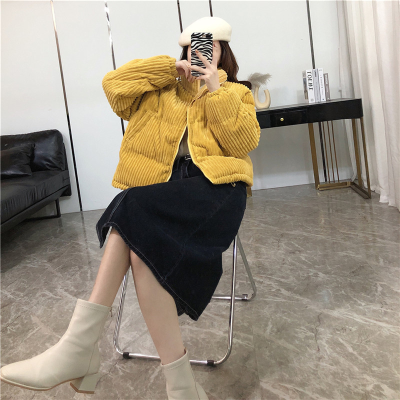 

2021 Sweet Bubble Jacket New Female Chenille Winter Coat Oversized Leather Puffer Short Yellow Parkas TT3S
