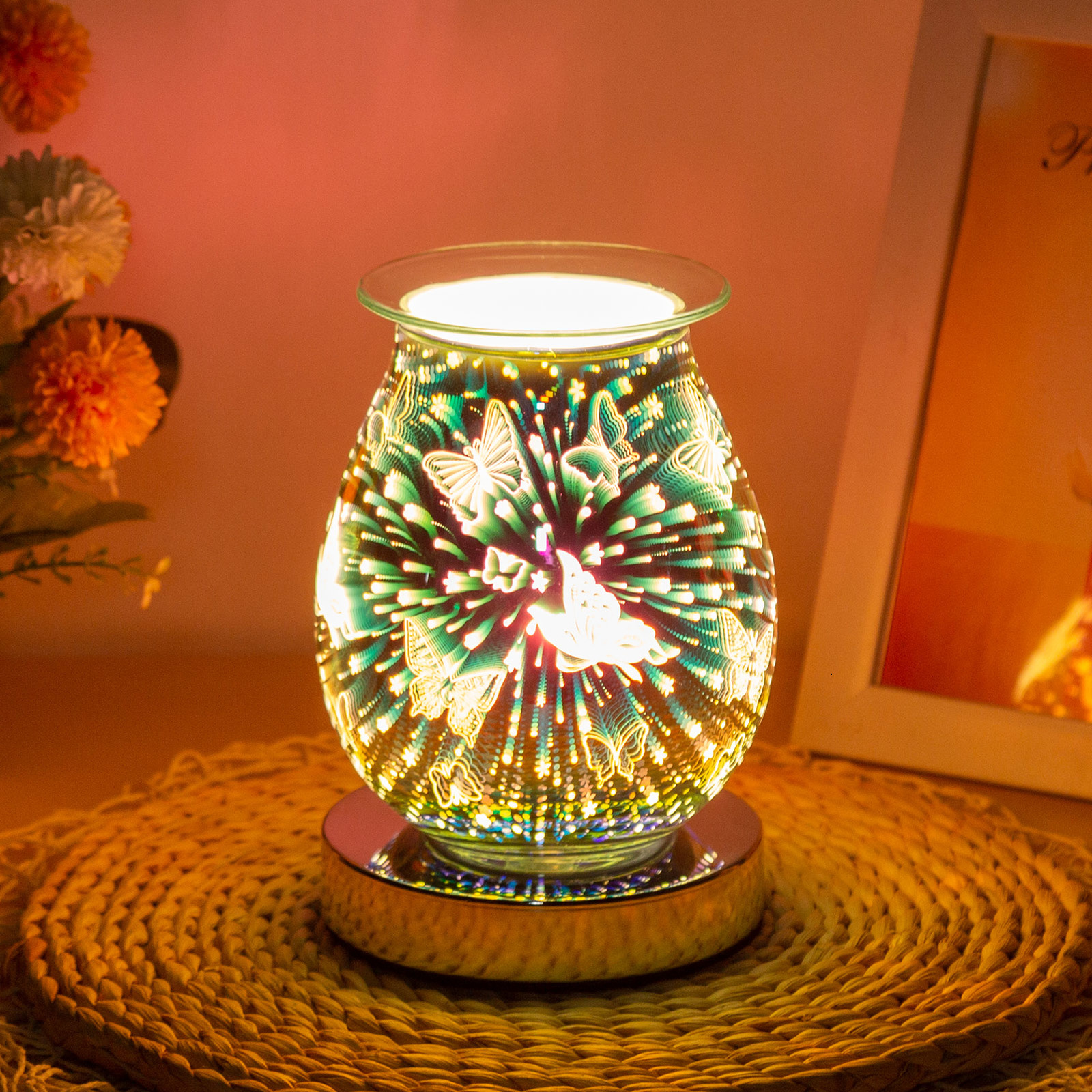 

2021 New Electric Wax Melt Warmer Touch-dimming Control Glass Tart Melter with 3d Effect Night Light for Home Office Bedroom St81
