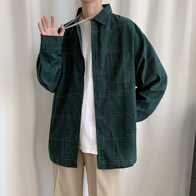 

Season 2021 New Lean Long Shirt Lapel Male Clothes PMA9, Dark green.