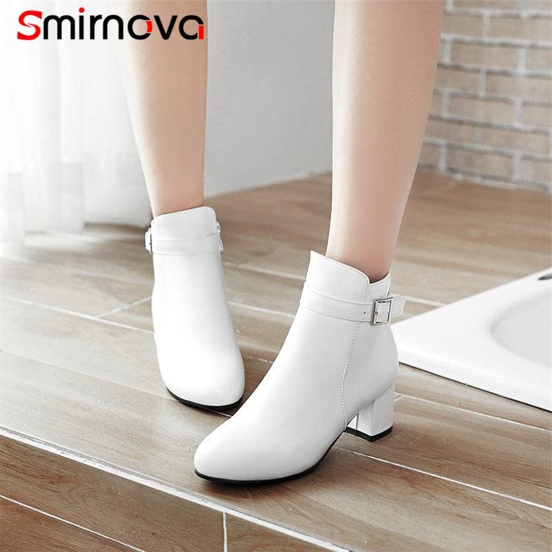 

Smirnova hot 2020 winter new arrival fashion boots metal decoration round toe ankle boots for women solid high heel, Black