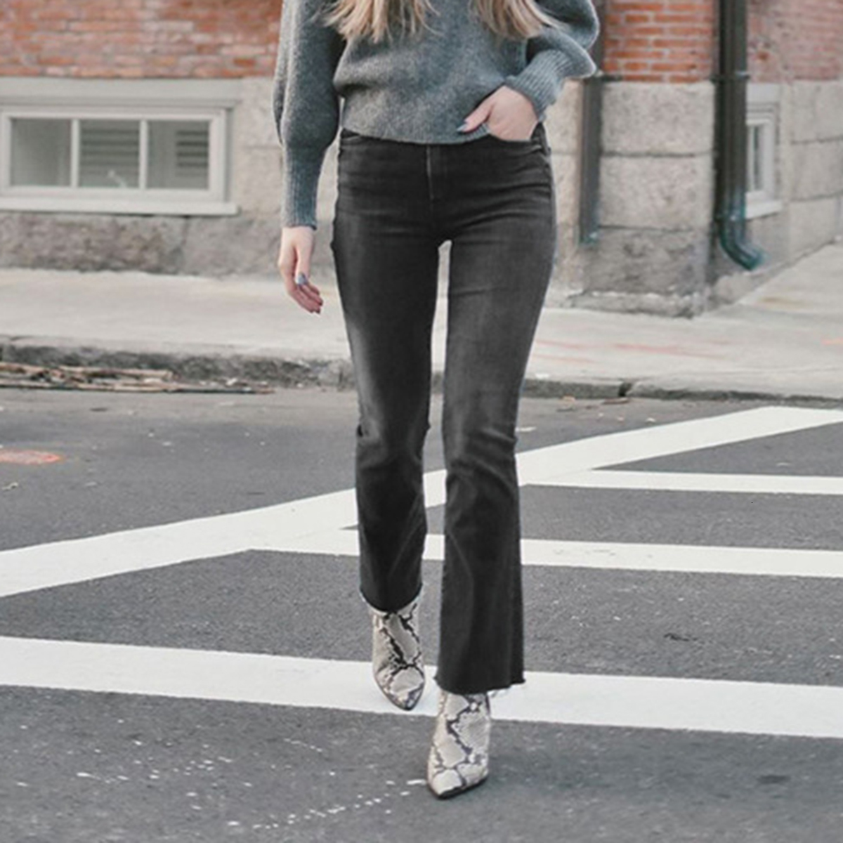 

New Faded Scratched Hole Vintage Jeans Women Spring Summer High Wait Cotton Retro Long Trousers Casual Pencil Pants 2021 55sc, Deep gray