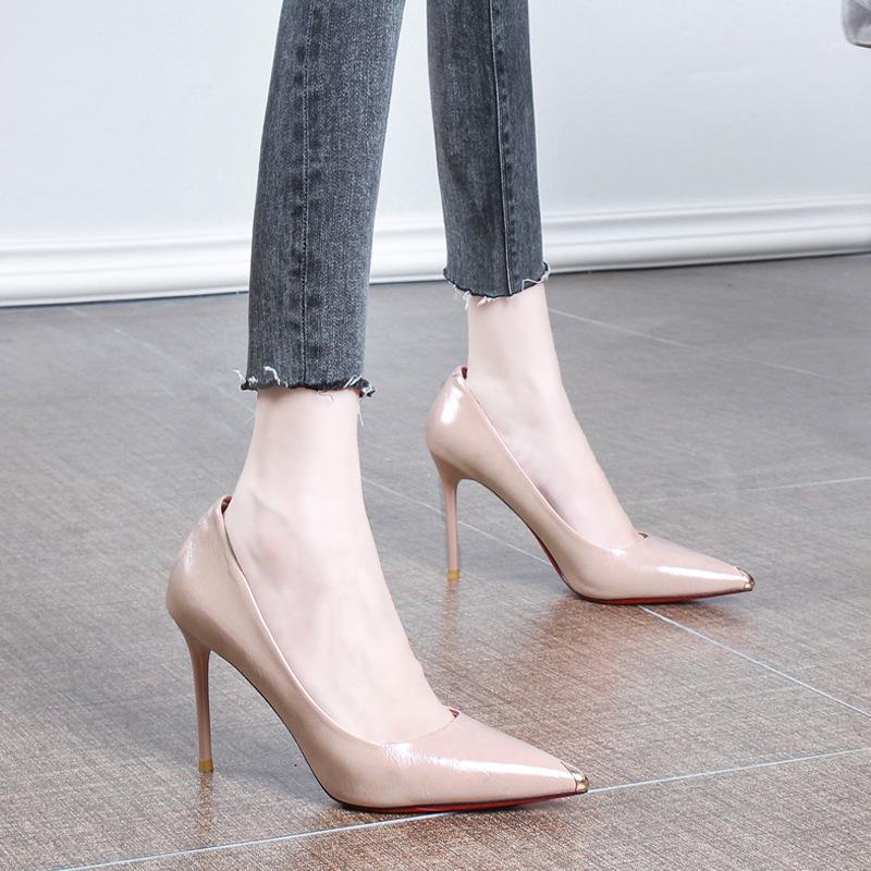 

fashion nude pointed high-heeled shoes with thin heels black shoes women's wedding leather1
