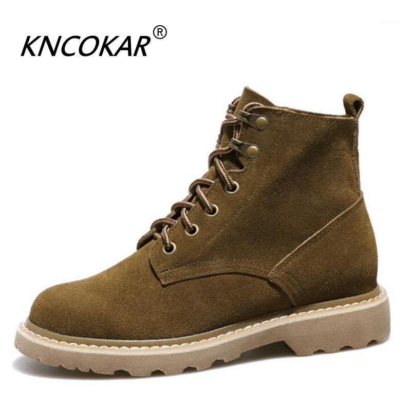 

KNCOKAR Fall and winter new vintage thick bottom high help female boot fashionable round head thick heel flat shoe Size 35 - 391, Black