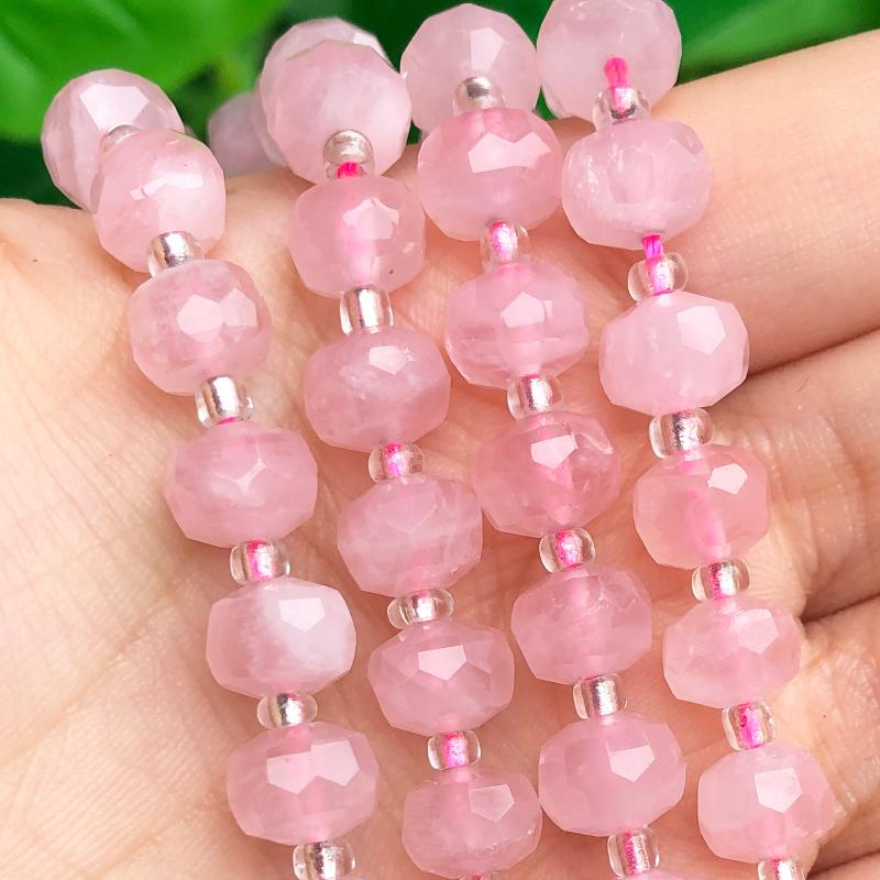 

Other Natural Faceted Madagascar Rose Quartz Stone Beads Column Shape Loose For Jewelry Making DIY Bracelet Accessories