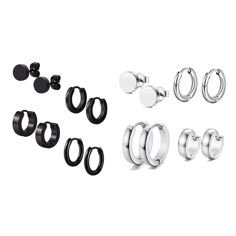 

4 Pairs/Set Unisex Stainless Steel Punk Earrings Hip Hop Rock Gothic Ear Studs R2LE