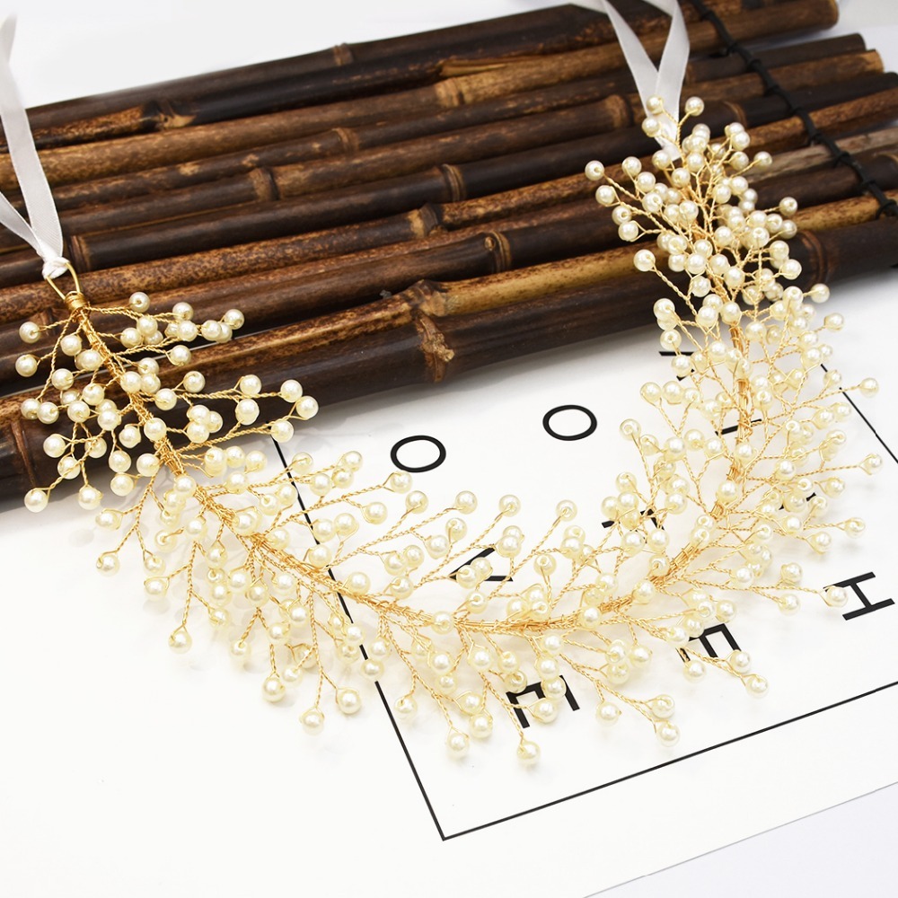 

Gold Leaf Headband Headdress Hair Accessories Baroque Pearl Bridal Hairband Headpiece Wedding Crown Bride Tiara Forehead Jewelry J0121, Slivery;golden