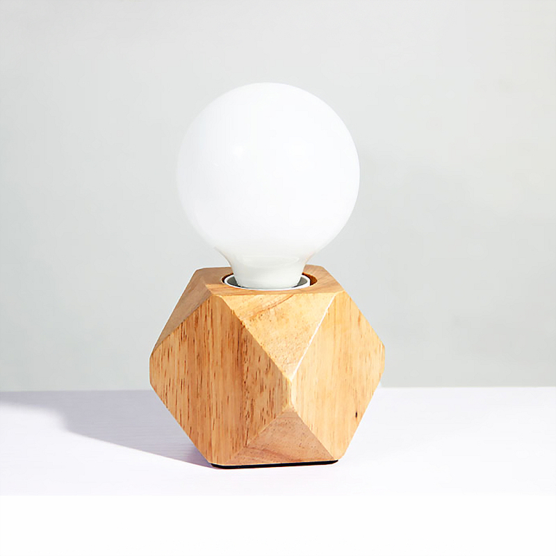

Modern retro mini solid wood polyhedron Table Lamps living room bedroom desk bedside EU plug switch line E27 Wooden tafel lamp