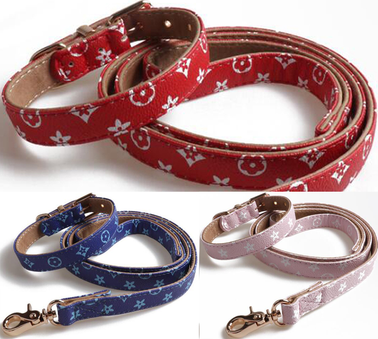 

Pets Collars 2-Piece Set Classic and Leashes Pattern PU Fashion Adjustable Brand Pet Dogs Cats Leashes Outdoor Personality Cute Pet Collar