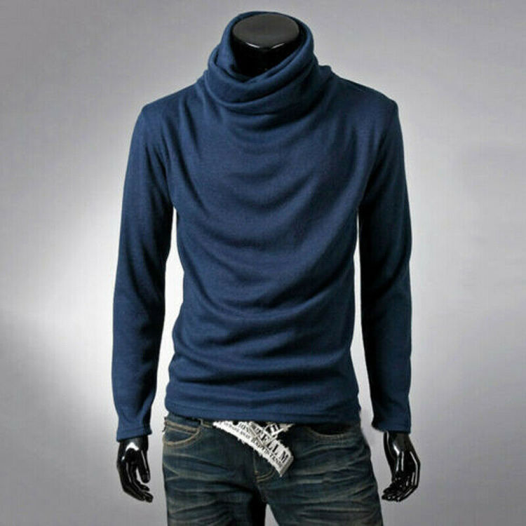 

Winter Mens High Collar Roll Turtle Neck Long Sleeve Warm Tops Stylish Man Solid Basic T Shirt Tee Top, Dark grey