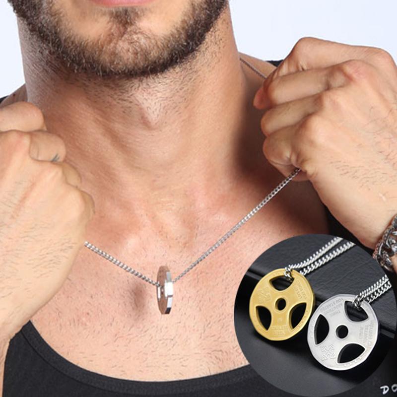 

Barbell necklaces mens pendants wholesale stainless steel hip hop Steel color chains necklaces fashion jewelry on the neck male