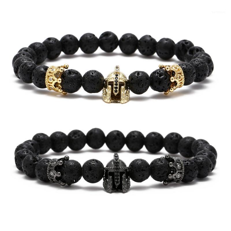 

Trendy Vintage CZ Crown & Helmet Charm Yogi Bracelet Men Lava Stone Beads Bracelets & Bangles For Men Women Jewelry Gift1