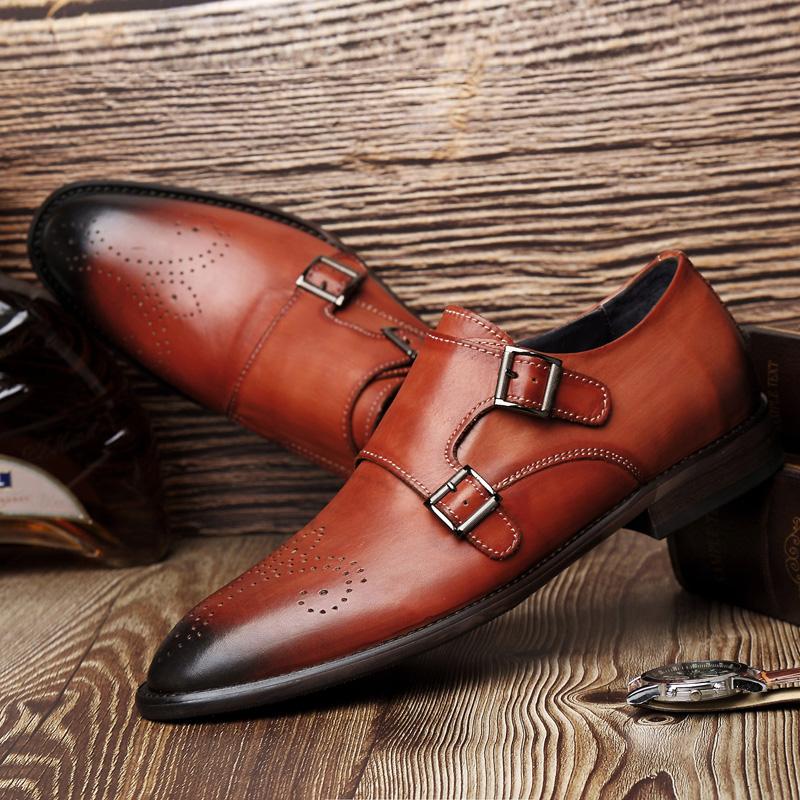 

CIMIM Brand Men Bullock Formal Business genuine leather shoes Italy Large size fashion Dress shoes New Men Office luxury Loafers, Black