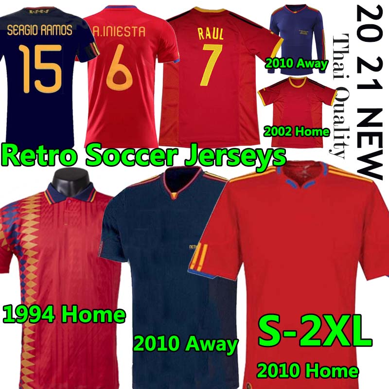 

1994 2002 10 Spa Retro Jerseys in VINTAGE CLASSIC A.INIESTA TORRES RAUL Soccer Jersey XAVI DAVID VILLA camisa de futebol LONG SEELVES, 2002 retro home