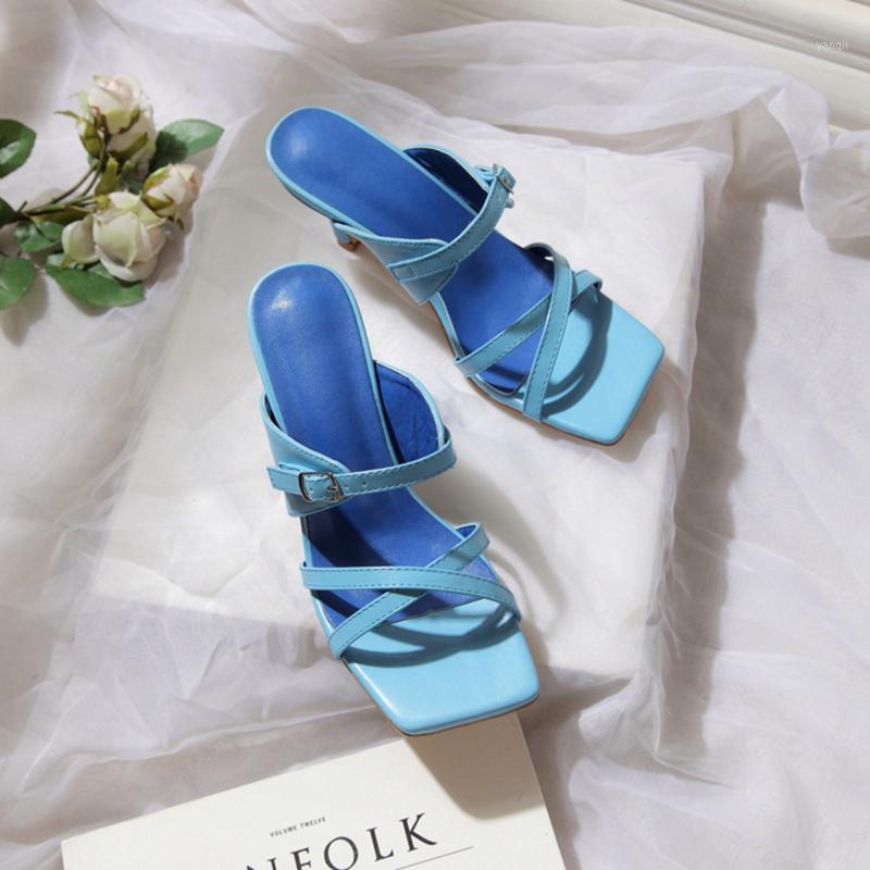 

Wild Office Lady High-Heeled Sandals a Pedal Facilitate Slipper Cat Heel Sandals1, Light blue